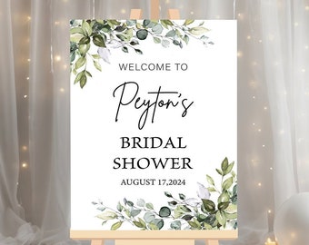 Eucalyptus Green Leaves Bridal Shower Welcome Sign, Greenery Bridal Shower Sign, Bridal Shower Custom Wedding Welcome Sign