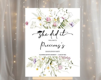 She Did It Floral Graduation Party Welcome Sign, Graduation Party Decoration, Custom Graduation Party Sign, Graduation party Welcome Sign