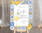 Lemon Theme Bridal Shower Welcome Sign, Tuscan Blue Tile Mediterranean Bridal Shower Template