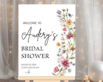 Wild Flowers Floral Bridal Shower Welcome Sign, Acrylic or Foam Board Sign, Bridal Shower Decorations, Bride and Groom Custom Welcome Sign