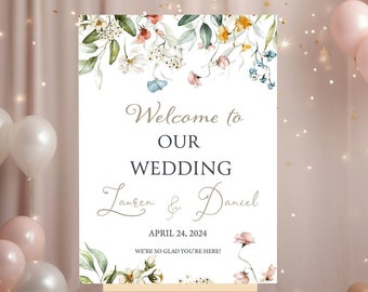 Wildflower Wedding Welcome Sign Printed, Floral Wedding Welcome Sign Decor, Bridal Shower Wedding Event Party Welcome Sign