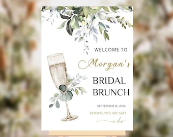 Brunch Bridal Shower Sign, Eucalyptus Green Leaves Bridal Shower Welcome Sign, Bridal Brunch Welcome Sign, Greenery Bridal Shower Decor