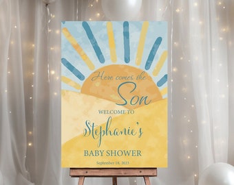 Sunshine Baby Shower Welcome Sign, Here Comes the Son Baby Shower Sig Decorations, Boho Baby Shower Gift, Custom Baby Shower Sign,