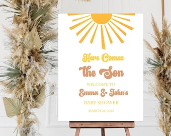 Sunshine Baby Shower Welcome Sign, Here Comes the Son Baby Shower Sig Decorations, Boho Baby Shower Gift, Custom Baby Shower Sign,