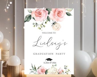 Blush Floral Graduation Party Welcome Sign, Spring Floral Graduation Welcome Sign, Graduation Party Decor Senior College Grad Welcome Sign