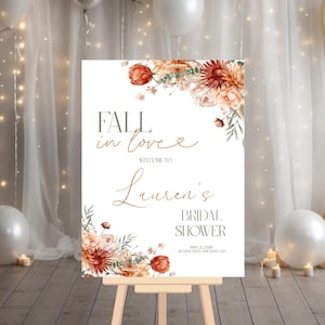 Fall In Love Bridal Shower Welcome Sign, Terracotta Fall Bridal Shower, Fall Floral Bridal Shower Welcome Sign, Fall Bridal Shower Decor