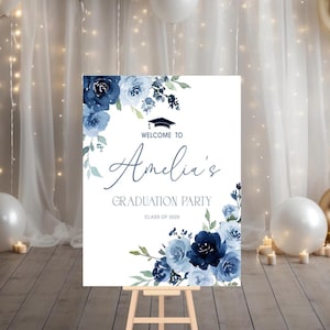 Dusty Blue Floral Graduation Party Welcome Sign, Custom Peonies Graduation Sign, Graduation Welcome Sign, Graduation Party Decor