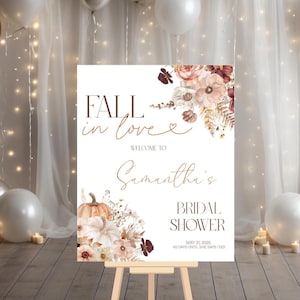 Fall In Love Bridal Shower Sign, Fall in Love Bridal Shower Welcome Sign, Fall Floral Bridal Shower Decor,  Autumn Floral Bridal Shower Sign