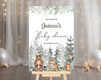 Woodland Baby Shower Welcome Sign, Forest Greenery Baby Shower Welcome Entrance Sign, Baby Neutral Gender Baby Shower Custom Welcome Sign