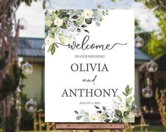 Green Leaves Wedding Welcome Sign, Eucalyptus Wedding Sign, Bride Groom Wedding Gift, Eucalyptus Wedding Decor, Custom Wedding Sign