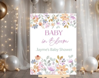 Baby In Bloom Floral Baby Shower Welcome Sign, Lilac Wildflower Baby Shower Welcome Entrance Sign, Baby Girl Baby Shower Custom Decor