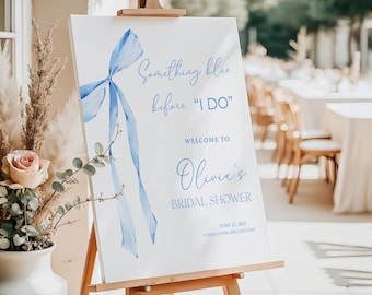 Something Blue Before I Do Bridal Shower Welcome Sign, Dusty Blue Bow Bridal Shower Decorations, Wedding Bridal Shower Sign