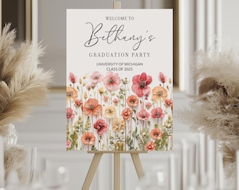 Wildflower Graduation Party Welcome Sign, Custom Wildflower Graduation Sign, Graduation Welcome Sign, Graduation Party Decor