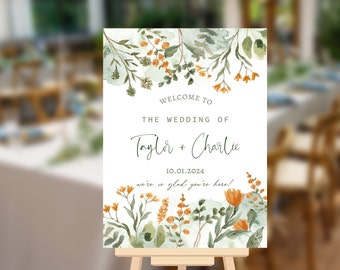 Fall Wedding Welcome Sign, Floral Sage Green Wedding Sign,  Fall Leaves Welcome Wedding Sign, Floral Wedding Sign Foam Board