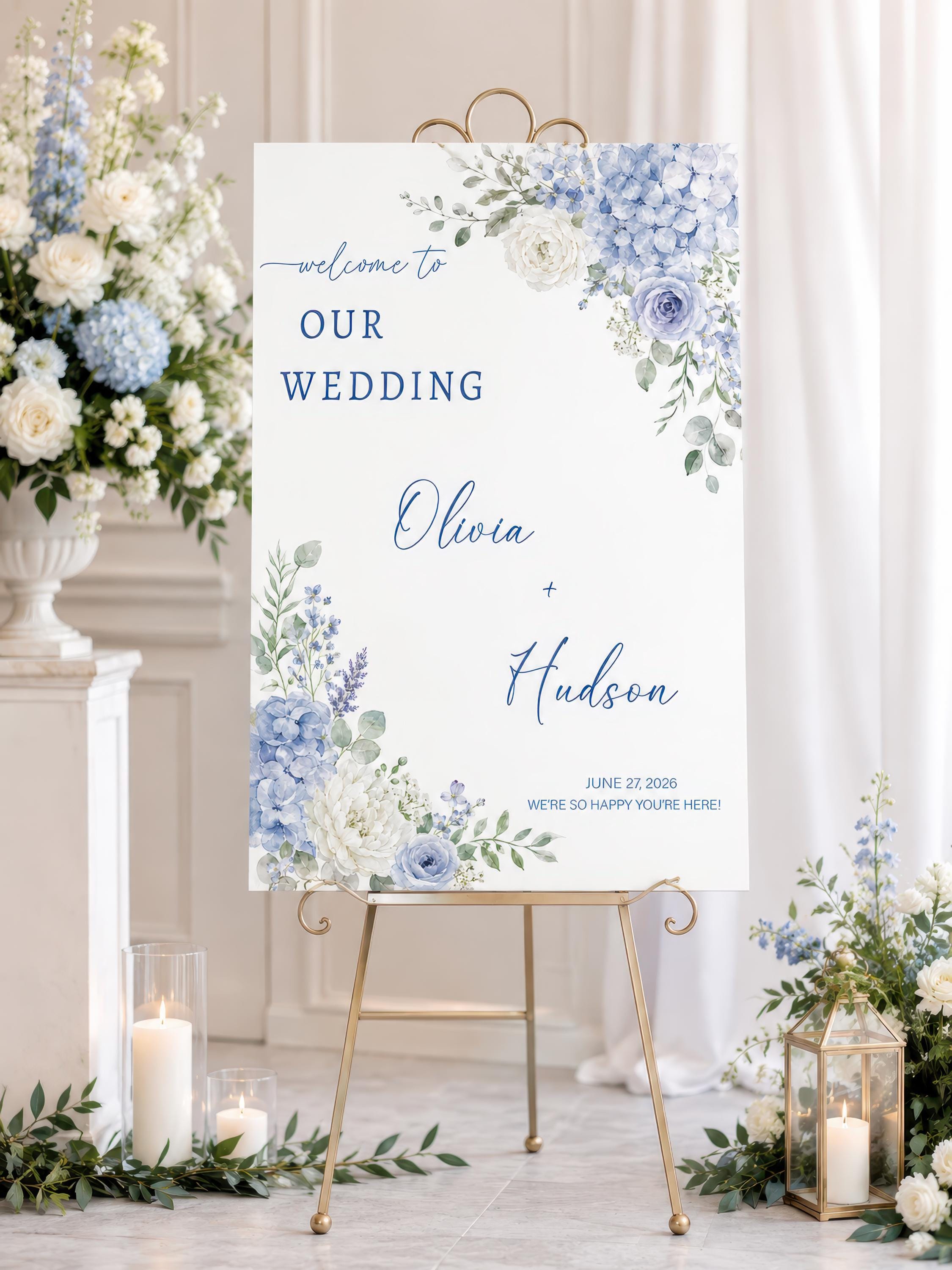 Dusty Blue Hydrangea Wedding Welcome Sign, Blue Hydrangea Wedding Sign ...
