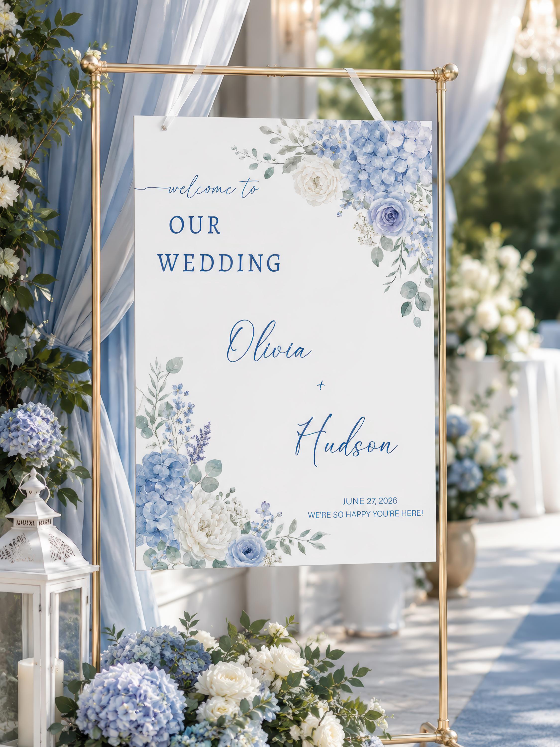 Dusty Blue Hydrangea Wedding Welcome Sign, Blue Hydrangea Wedding Sign ...