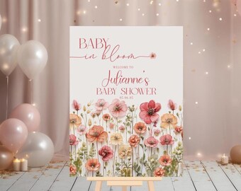 Floral Baby Shower Welcome Sign, Baby In Bloom WildFlowers Baby Shower Sign, Baby Shower Decorations, Spring Flowers Baby Shower Sign