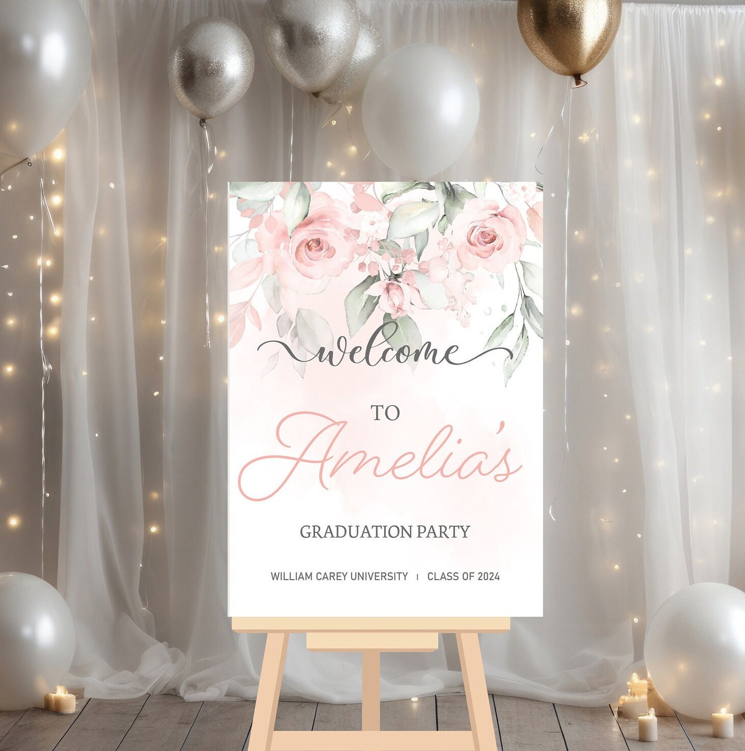Grad Welcome Sign Floral Graduation Party Welcome Sign, Custom Graduation Welcome Sign ...