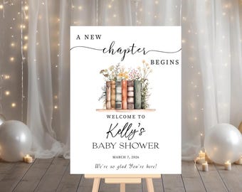 A New Chapter Begins Baby Shower Welcome Sign, Her Next Chapter Begins, Storybook Baby Shower Welcome Sign, Gender Neutral Printed + Shipped
