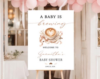 Coffee Baby Shower Welcome Sign, A Baby is Brewing Pink Bow Baby Shower  Welcome Sign, Espresso Coffee Bean Theme Sign Printed + Shipped