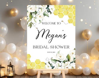 Honey Bee Bridal Shower Welcome Sign, Honey Comb White Floral Bridal Shower Sign, Honey Bee Bridal Shower Sign Printed + Shipped