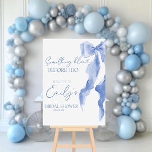 Something Blue Before I Do Bridal Shower Welcome Sign, Dusty Blue Bow  Bridal Shower Decorations, Blue Ribbon  Bridal Shower Sign