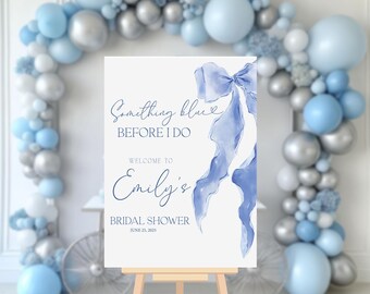 Something Blue Before I Do Bridal Shower Welcome Sign, Dusty Blue Bow  Bridal Shower Decorations, Blue Ribbon  Bridal Shower Sign