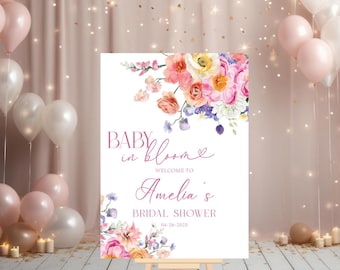 Floral Baby Shower Welcome Sign, Baby In Bloom WildFlowers Baby Shower Sign, Baby Shower Decorations, Pink Spring Flowers Baby Shower Sign