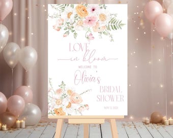 Love in Bloom Bridal Shower Sign, Floral Bridal Shower Welcome Sign, Spring Flowers Bridal Shower Sign, Floral Bridal Shower Decor