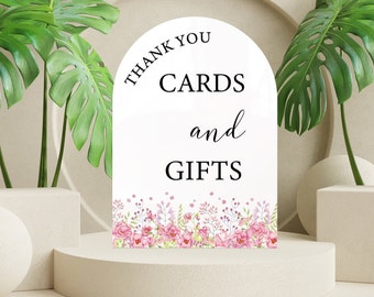 Floral Cards & Gifts Arch Table Sign, Gift and Cards Sign, Tabletop Acrylic Wedding Sign, Wedding TableTop Decor