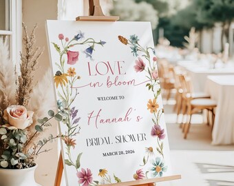 Love in Bloom Bridal Shower Sign, Wildflower Bridal Shower Welcome Sign, Spring Flowers Bridal Shower Sign Printed + Shipped