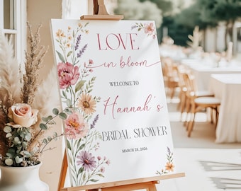 Love in Bloom Bridal Shower Sign, Wildflower Bridal Shower Welcome Sign, Spring Flowers Bridal Shower Sign Digital