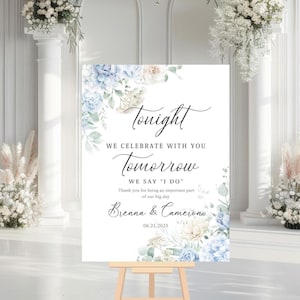 Rehearsal Dinner Sign, The Night Before Wedding Welcome Sign, Dusty Blue Floral Night Before Sign, Rehearsal Dinner Decorations