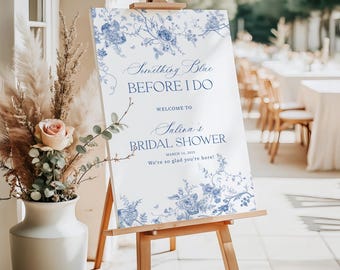 Something Blue Before I Do Bridal Shower Welcome Sign, Chinoiserie French Toile Bridal Shower Sign Digital File