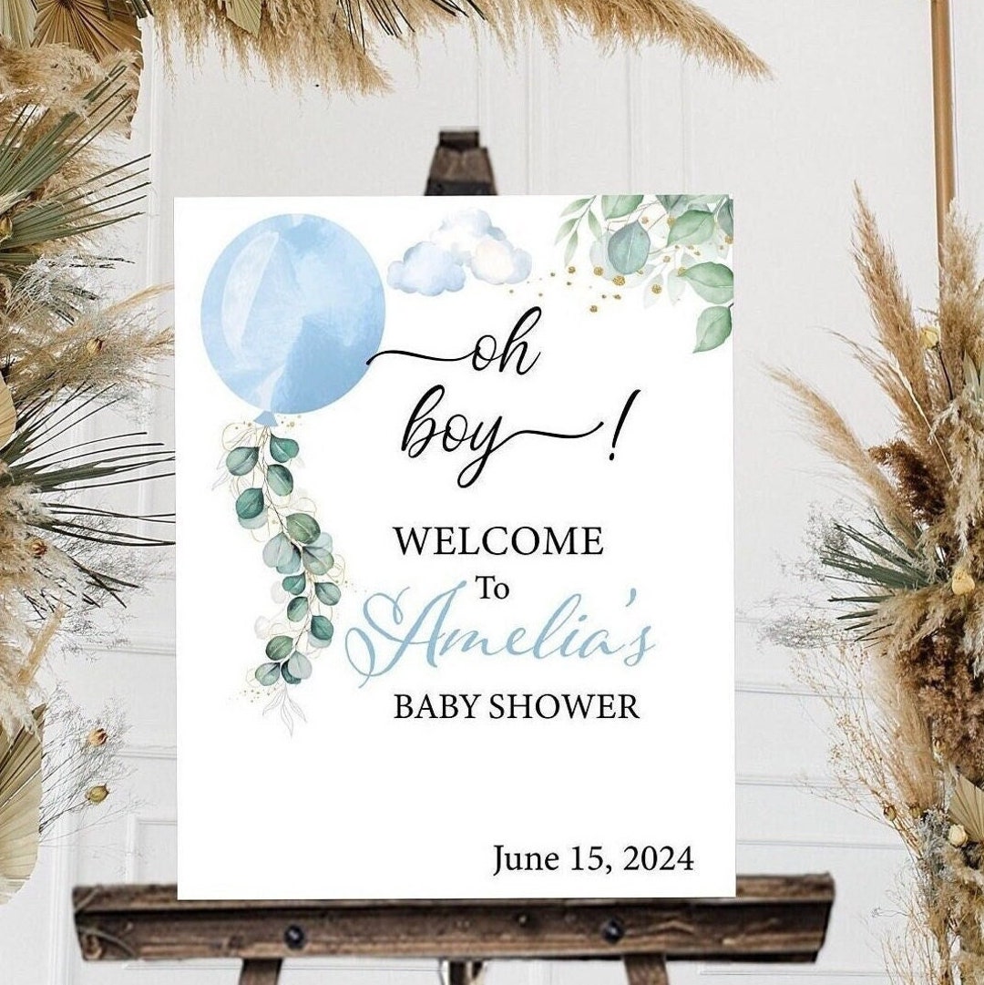 Blue Balloon Baby Shower Welcome Sign, Boy Baby Shower Sign, Oh Boy ...