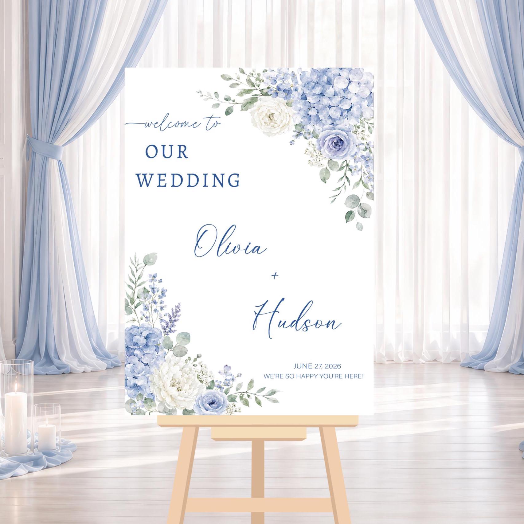 Dusty Blue Hydrangea Wedding Welcome Sign, Blue Hydrangea Wedding Sign ...
