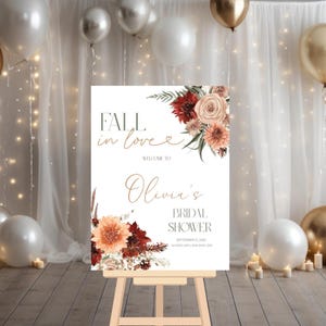 Fall In Love Bridal Shower Welcome Sign, Terracotta Fall Bridal Shower, Fall Floral Bridal Shower Welcome Sign, Fall Bridal Shower Decor