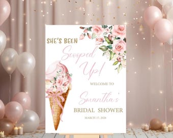 She's Been Scooped Up Bridal Shower Welcome Sign, Ice Cream Bridal Shower Sign, Ice Cream Bridal Shower Decor Printed + Shipped