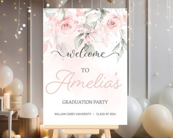Floral Graduation Party Welcome Sign, Custom Graduation Welcome Sign, Printed Graduation Party Decorations Senior College Grad Welcome Sign