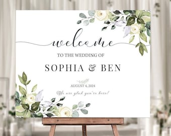 Green Leaves Wedding Welcome Sign, Greenery Welcome Sign, Custom Greenery Wedding Decor, Eucalyptus Wedding Sign, Welcome sign