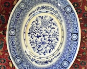 Antique Minton Meat Platter, Blue Transferware, English Chop Platter, Chinosserie Pattern, Late 1800s Early 1900s, Oval Platter