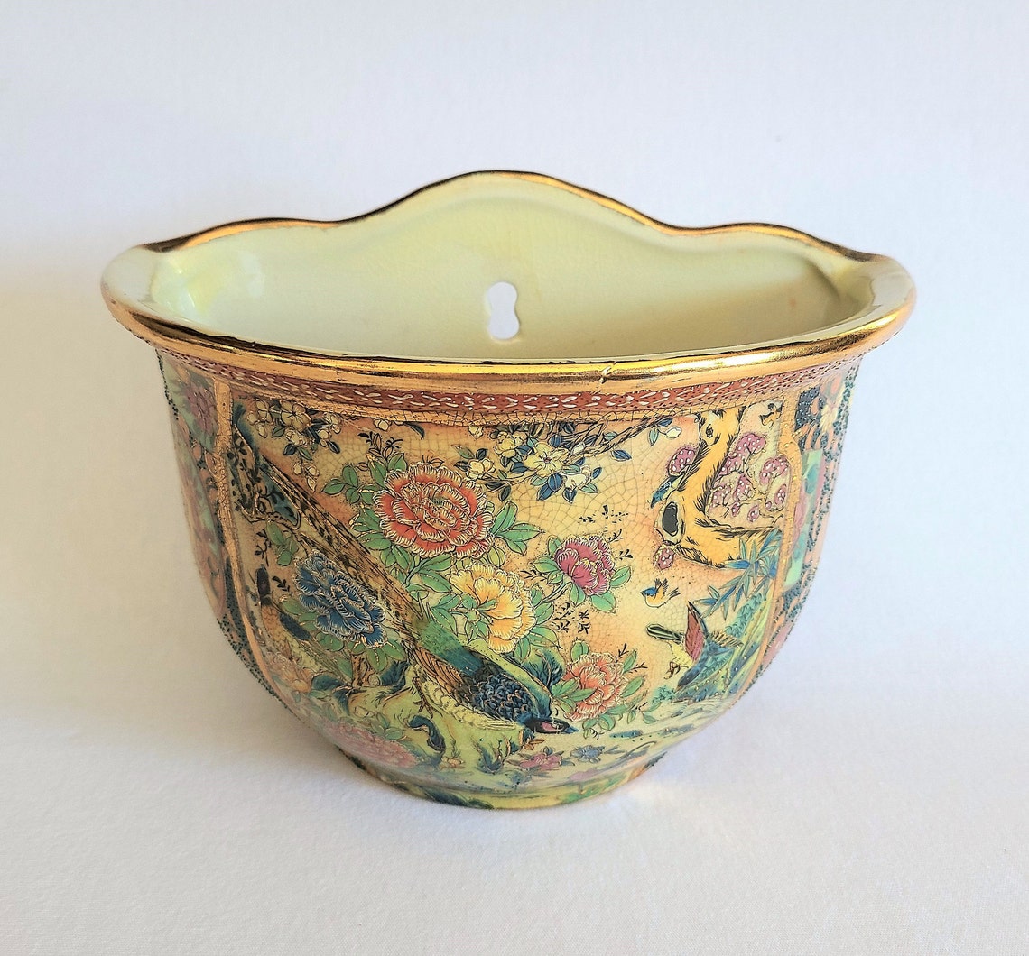 Wall Planter Asian Royal Satsuma Hand Painted Earthenware Etsy