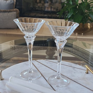 Crystal Candlesticks Candleholders Transitional Style Tall Vintage PAIR Elegant Dining Hollywood Glam Grand Millennial Crystal Home Accents