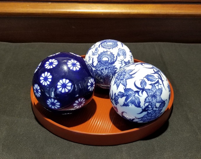 Chinese Porcelain Spheres Decorative Ceramic Spheres Blue Etsy