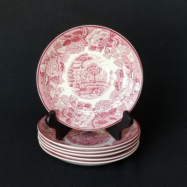 Antique Woods Ware Red Transferware Saucer English Scenery English China Wood And Sons Enoch Woods Replacement Early 1900s - 