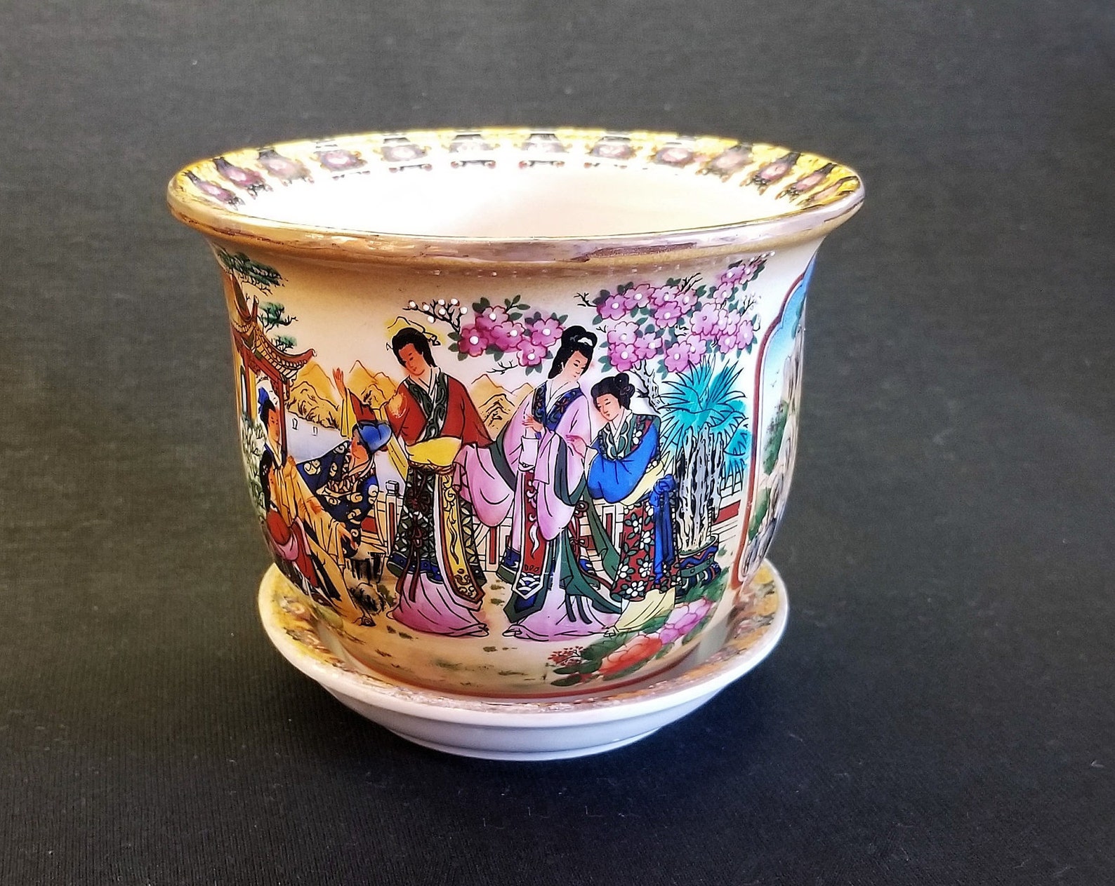 Satsuma Style Planter Japanese Theme Panels Transferware Etsy