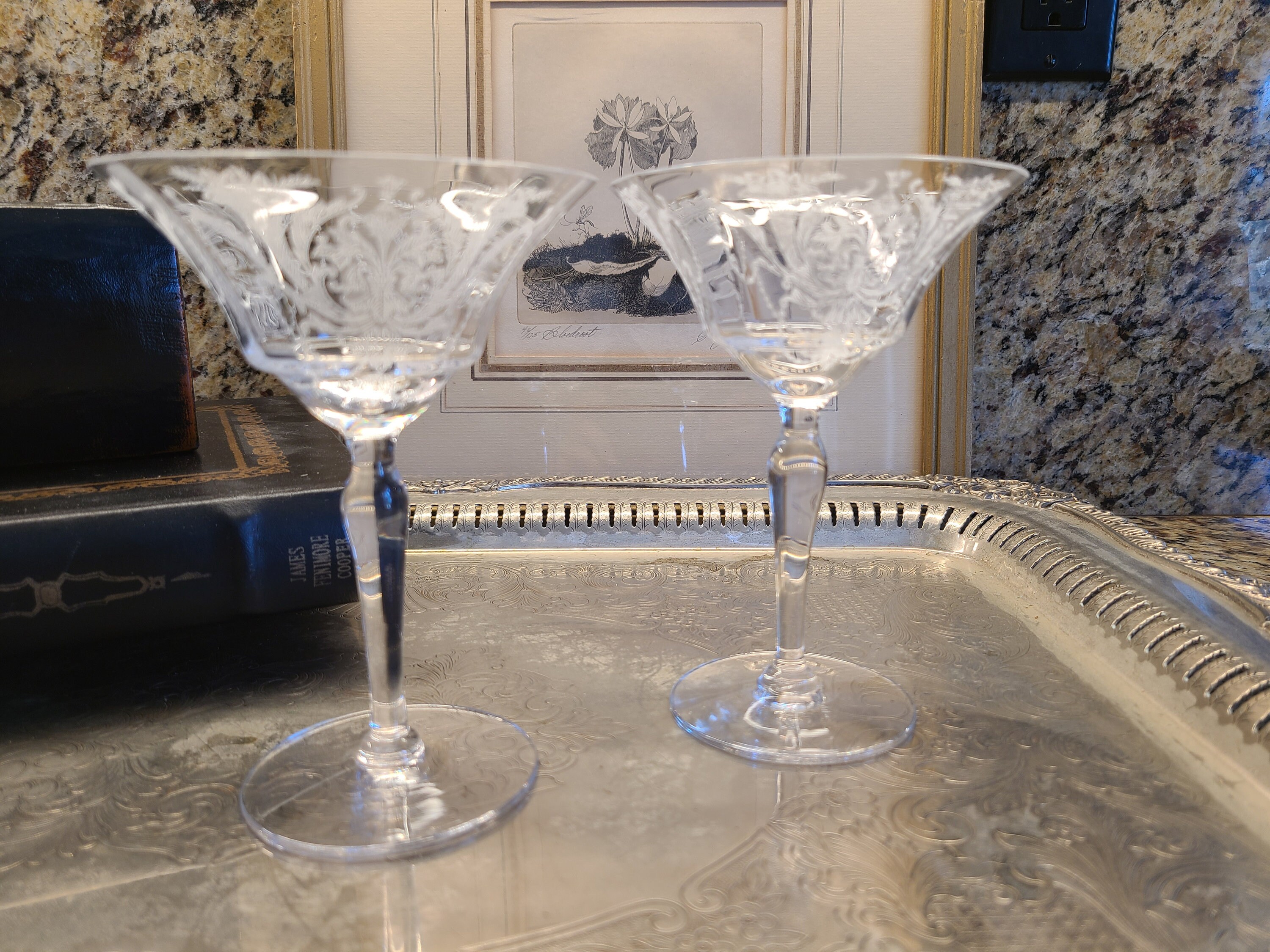 2 Vintage Etched Champagne Glasses Crystal Glasses Set of 2 Etsy