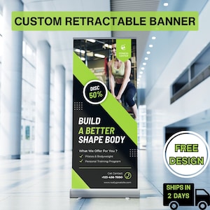 Custom Retractable Banner | Custom Roll Up | Roll Up Banner | Roll Up Banner Stand | Event banner | Gym Brand Banner | Promotional Banner