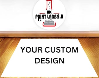 May include: White background with the text "YOUR CUSTOM DESIGN" in black font. Above the text is a circle with a red and white beaker and the text "THE PRINT LABB 2.0" in black font.