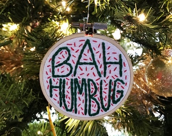 Bah Humbug Embroidered Christmas Ornament